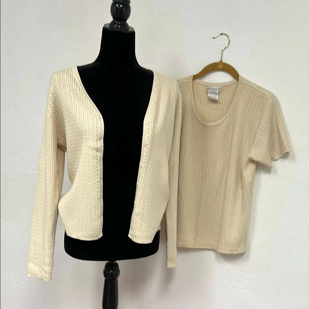 Cream Knit Cardigan and Top Set